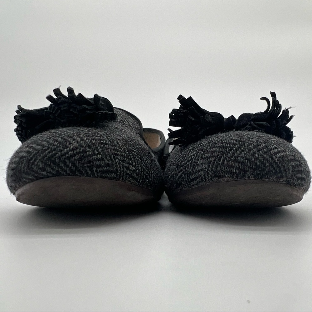 Charles Philip Shanghai Leather Tweed Herringbone Flats Black Tassel Size 7.5 - Picture 2 of 11